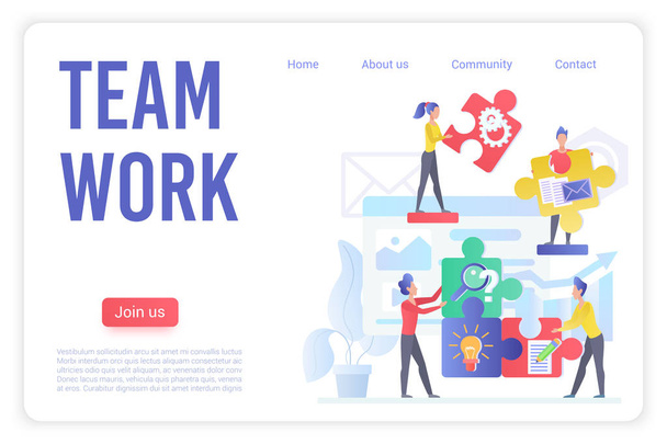 Teamwork smart organization landing page vector template - Διάνυσμα, εικόνα