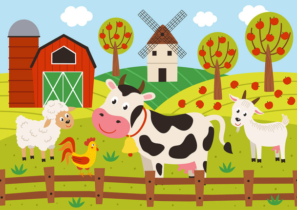 pets stand in the barnyard - vector illustration, eps     - Vector, Image