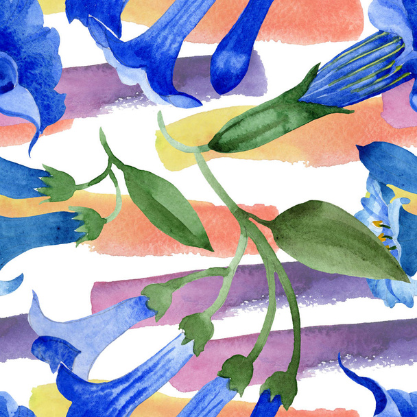 Blue brugmansia floral botanical flowers. Watercolor background illustration set. Seamless background pattern. - Fotografie, Obrázek