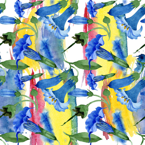 Blue brugmansia floral botanical flowers. Watercolor background illustration set. Seamless background pattern. - Fotoğraf, Görsel