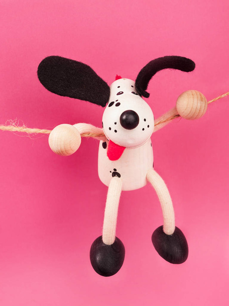 Ahşap oyuncak köpek bir ip üzerinde asılı   - Fotoğraf, Görsel