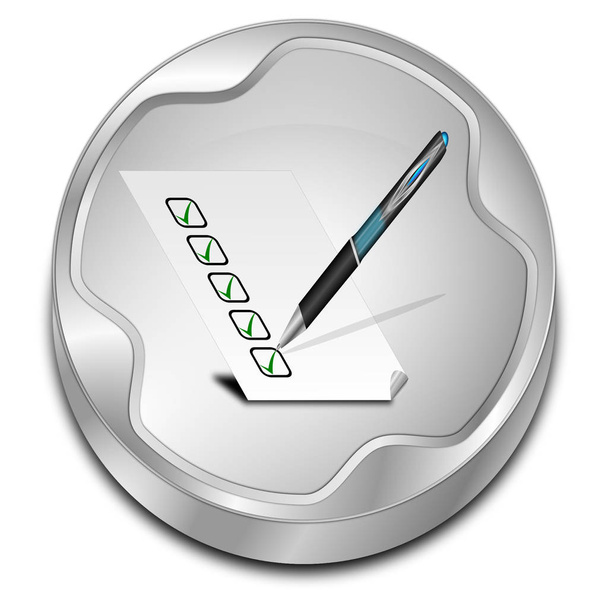 stříbrné tlačítko s kontrolním seznamem - 3D ilustrace - Fotografie, Obrázek