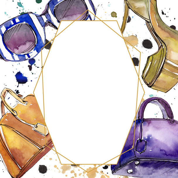 Fashionable sketch in a watercolor style element. Watercolour background illustration set. Frame border ornament square. - Фото, зображення