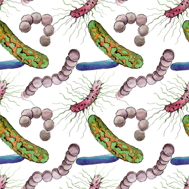 Mikroben oder Keime ertrinken. Aquarell Hintergrundillustration Set. nahtloses Hintergrundmuster. - Foto, Bild