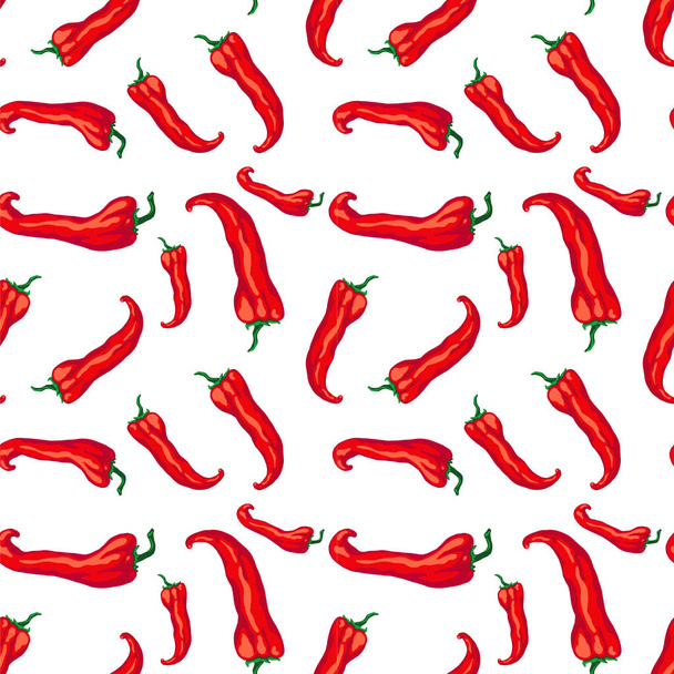 Pattern seamless red hot chili pepper isolated on white background. Chili pepper, spice, traditional ingredient of Mexican cuisine. Design for textile, wrapping paper, banner - Photo, Image