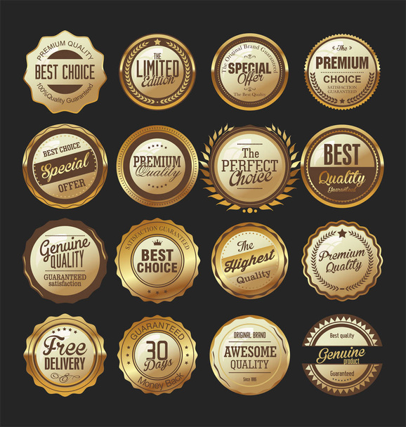 Collection of luxury golden design elements badges labels and laurels - Vektör, Görsel