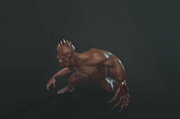Fantasie karakter asym monster 3D renderen op donkere achtergrond - Foto, afbeelding