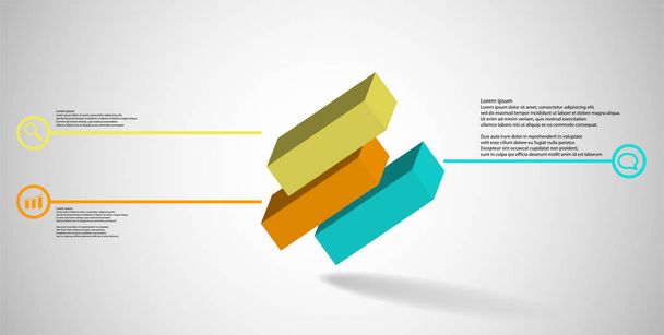3D illustration infographic template with embossed cube divided to three shifted parts askew arranged - Vector, Image