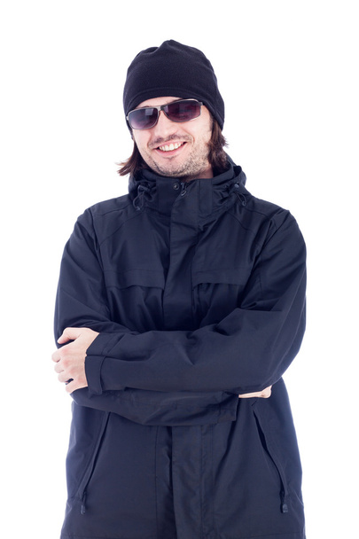 Homme extatique en vêtements d'hiver
 - Photo, image