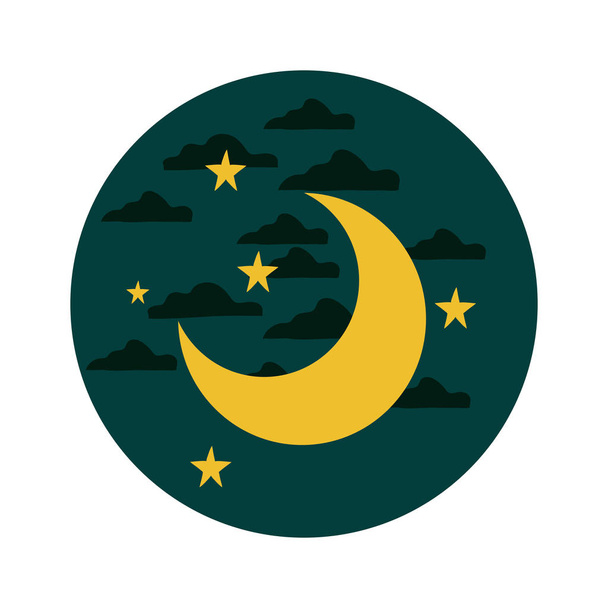moon with stars on a cloudy night sky - Vector, Image