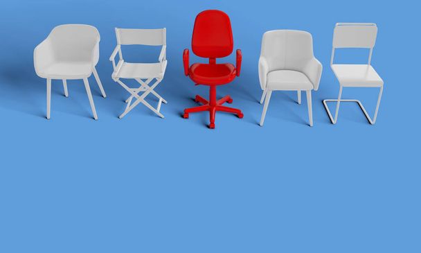 Row of chairs with one odd one out. Job opportunity. Business le - Foto, Imagem