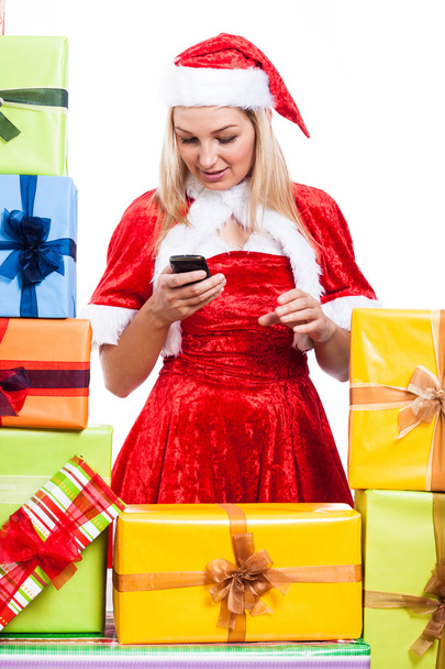 Karácsonyi nő SMS üzenet telefon - Fotó, kép