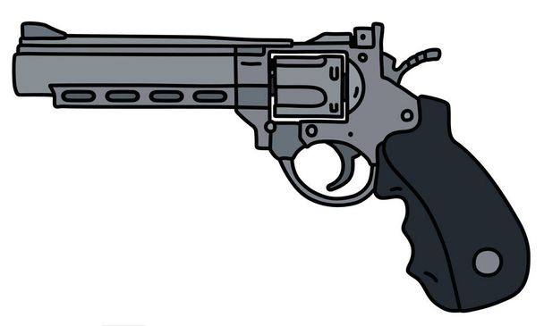 The hand drawing of a modern steel heavy long revolver - Vector, Image