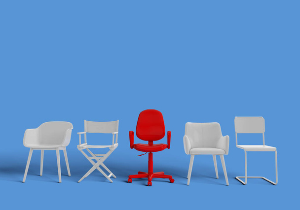 Row of chairs with one odd one out. Job opportunity. Business le - 写真・画像