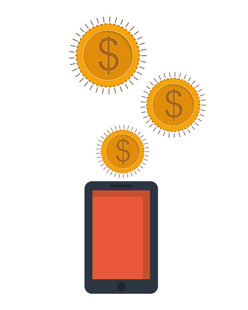 smartphone with money around in white background - Vector, Image