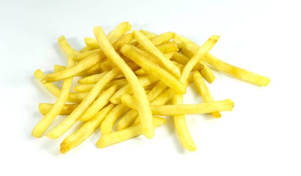 French Fries on white background, Top view with copy space for your text. - Фото, изображение