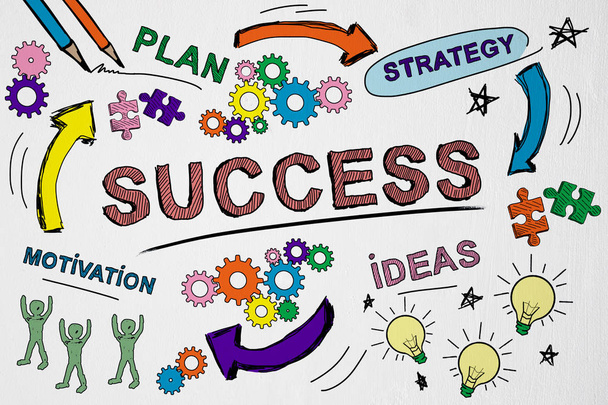 Success, finance and marketing concept with creative hand drawn business sketch. - Zdjęcie, obraz