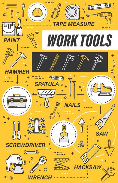House repair tools. Hammer, screwdriver, pliers - Vector, Image