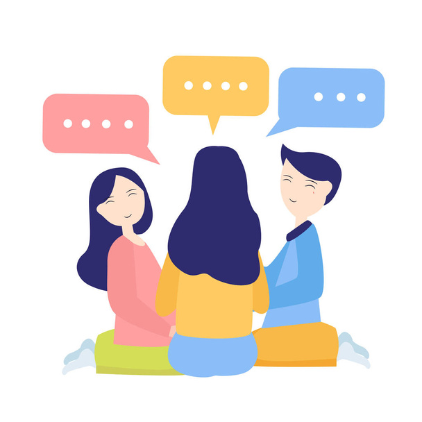 discussion between friend or coworkers speak gossip. Colleagues brainstorming having conversation together male female. speech bubble. - Vector, Image