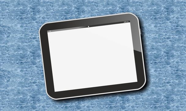 Tablet pc sopra modello di acqua piscina
 - Foto, immagini