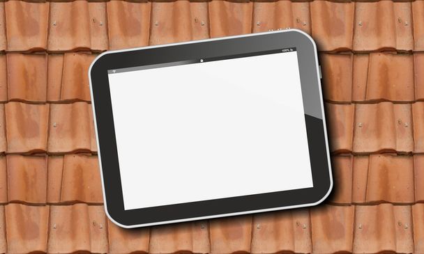 Tablet pc op dakpannen - Foto, afbeelding