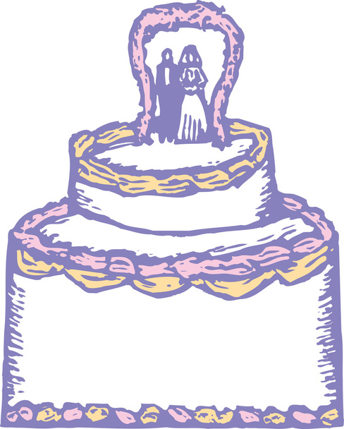 εικονογράφηση ξυλογραφία του γαμήλια τούρτα - Διάνυσμα, εικόνα