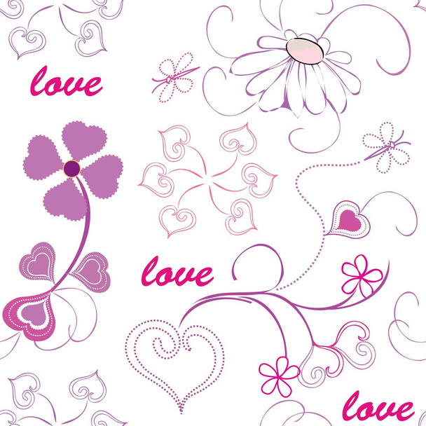 Heart and flower seamless pattern background - Vektor, obrázek