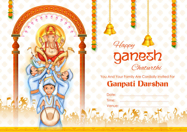 Hindusi świętują pochodzenie Pana Ganpati dla indyjskiego festiwalu Ganesh Chaturthi - Wektor, obraz