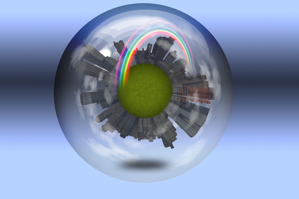 Esfera encerrada verde ciudad planeta - Foto, Imagen