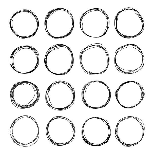 16 нарисованных вручную каракульных кругов, выделенных на белом фоне векторной иллюстрации
. - Вектор,изображение