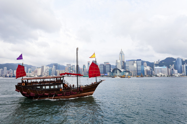 Hong Kong harbor with tourist junk boat - Photo, Image
