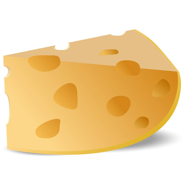 Un trozo de queso con grandes agujeros sobre un fondo blanco. Ilustración de estilo plano vectorial para diseño de alimentos
. - Vector, Imagen