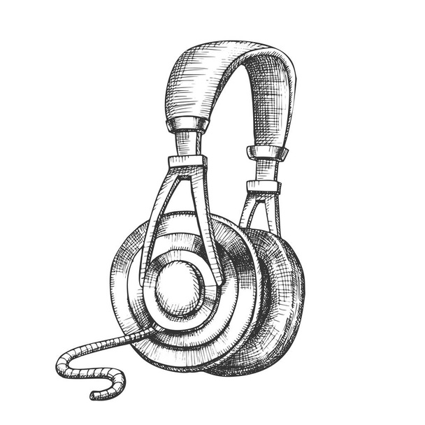 Luisteren audio apparaat kabel hoofdtelefoon inkt vector - Vector, afbeelding
