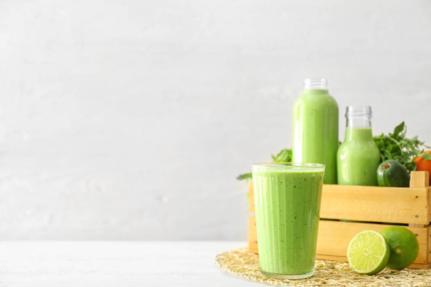Healthy smoothie on white table - 写真・画像