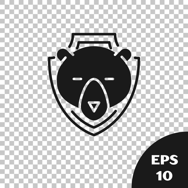 Fekete medve feje pajzs ikon izolált átlátszó háttér. Vadászat trófeát a falon. Vektoros illusztráció - Vektor, kép