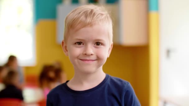 Portré a mosolygó óvodáskorú fiú - Felvétel, videó