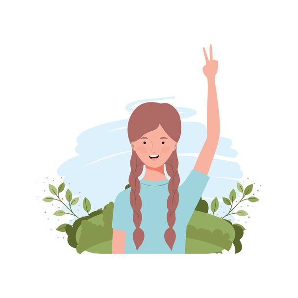 young woman with landscape background - Vector, Image
