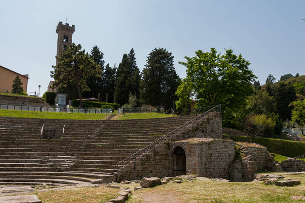 Fiesole, Florence, Tuscany, the Roman Theater. Built according to Greek models (exploits the natural slope of the ground, dug to make the steps of the cavea) at the time of Silla. - Photo, Image