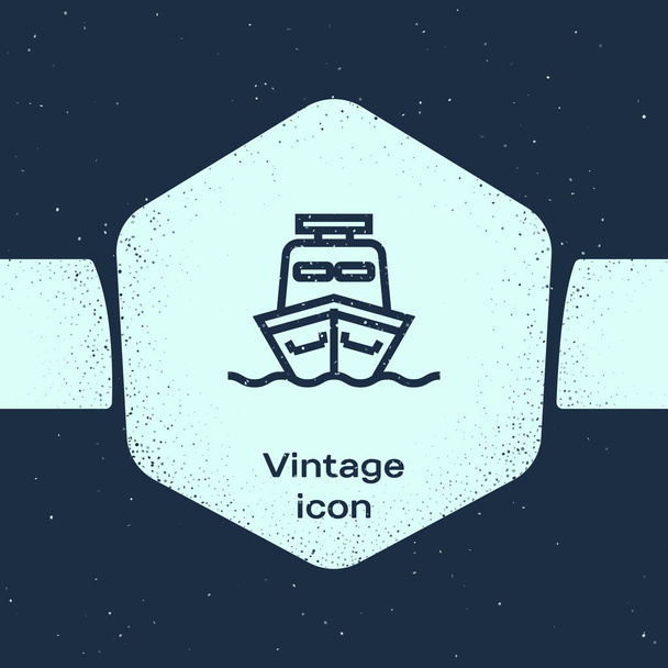 Grunge vonal hajó ikon izolált kék háttér. Monokróm Vintage rajz. Vektoros illusztráció - Vektor, kép