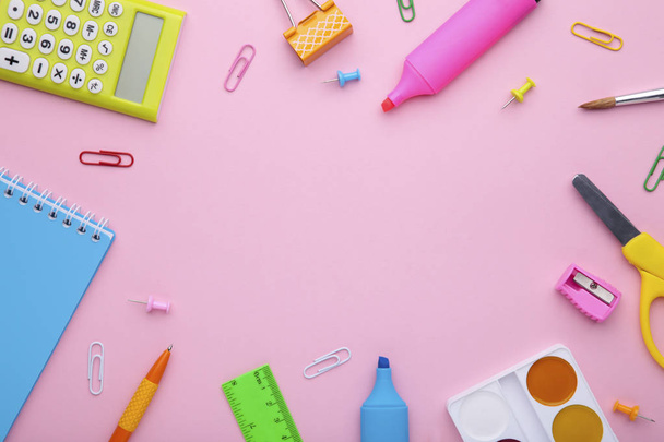 Back to school concept on pink background with copy space - Foto, immagini