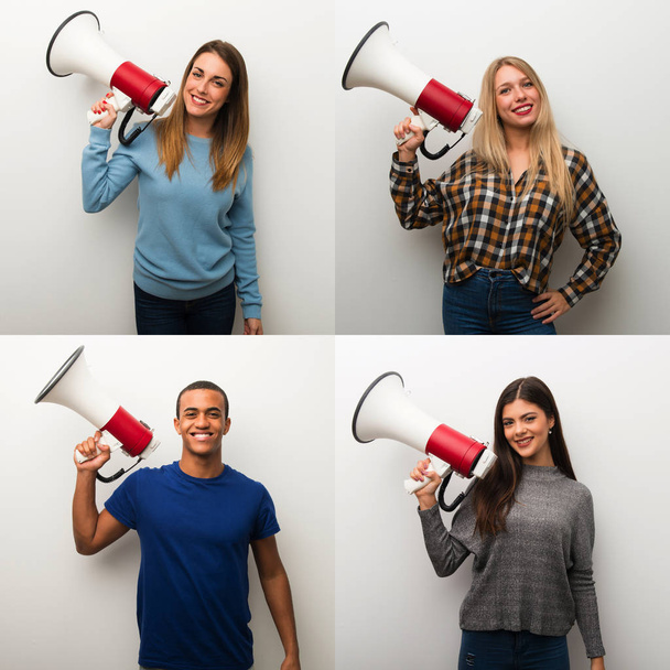 Collage de personas sosteniendo un megáfono
 - Foto, imagen