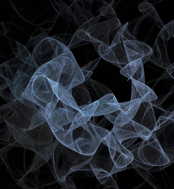 暗い背景コンピュータ生成画像上の抽象的なフラクタルブルーベール - 写真・画像