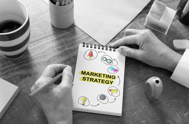 Marketing stratégia koncepció egy Jegyzettömb - Fotó, kép