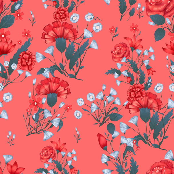 Seamless pattern Vector floral design with roses . Romantic background print - Vektör, Görsel