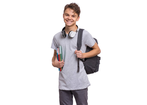 Student teen boy with bag - Fotoğraf, Görsel