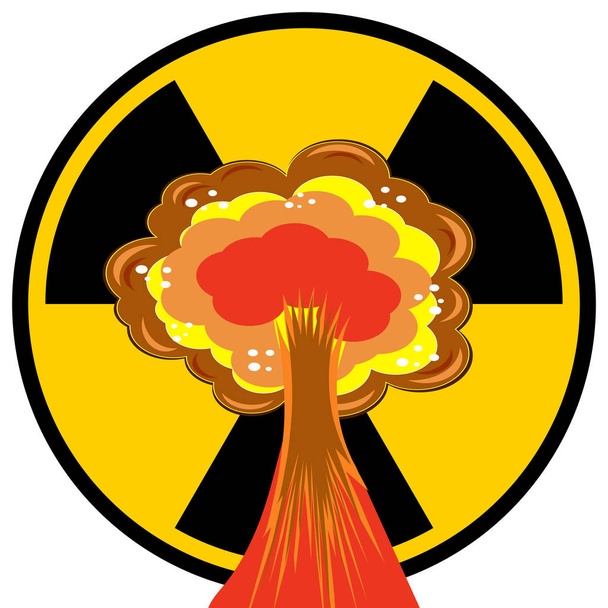 Nukleáris burst. Cartoon bomba robbanás. Radioaktív atomenergia. Gombafejű felhő. Ionizáló sugárzás jel. - Fotó, kép