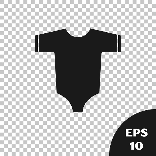 透明な背景に隔離された黒い赤ちゃんの服のアイコン。女の赤ちゃんと男の子のための赤ちゃんの服。赤ちゃんのボディースーツ。ベクトルイラストレーション - ベクター画像