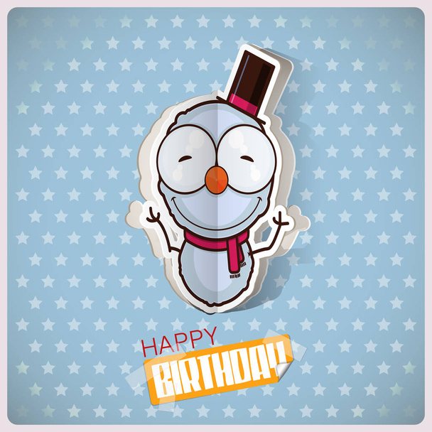 Birthday greeting card with cartoon snowman character cut out fr - Vector, afbeelding
