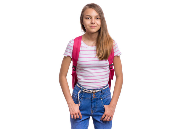 Student teen girl with bag - Fotoğraf, Görsel