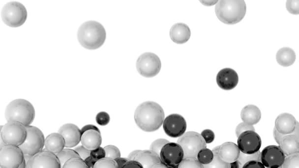 Stacked spheres background - falling white and black pearls in different sizes, on white - Footage, Video